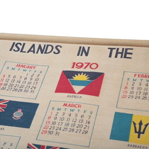 Vintage Caribbean Lands of the Sun Scroll 1970 Calendar Fabric Wall Decor Retro - Picture 8 of 8
